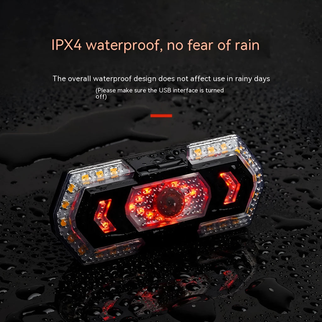 Black waterproof motorcycle LED taillight with wireless remote control and USB charging port