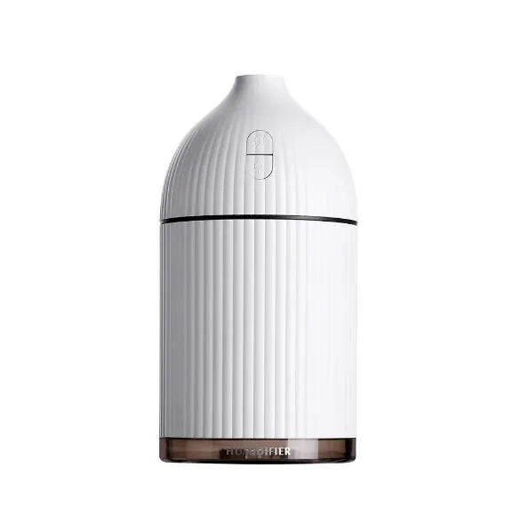 White ultrasonic aromatherapy diffuser humidifier with LED light and 300ml water bottle.