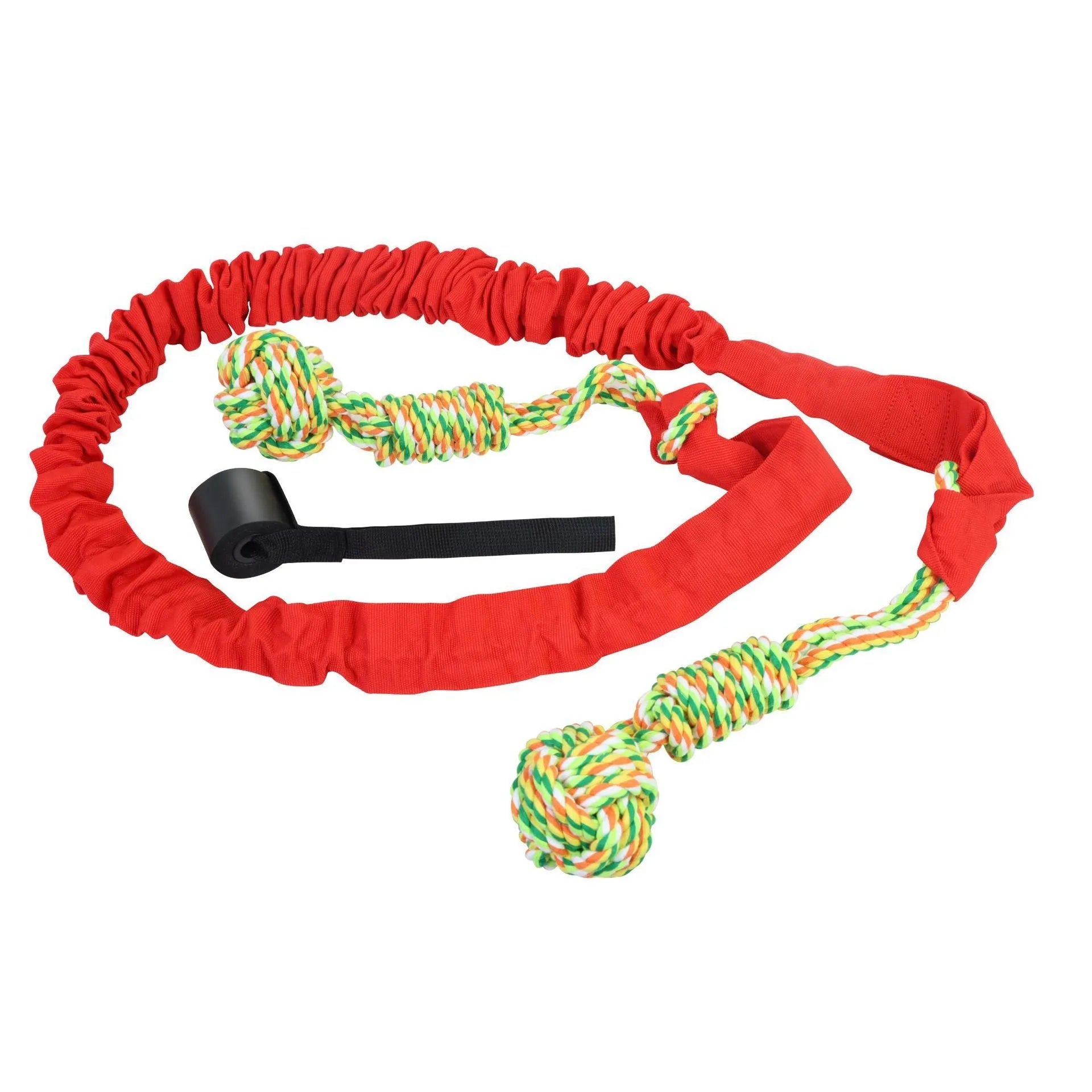 Cotton rope dog tug toy in black, grey, and red colour options for interactive play