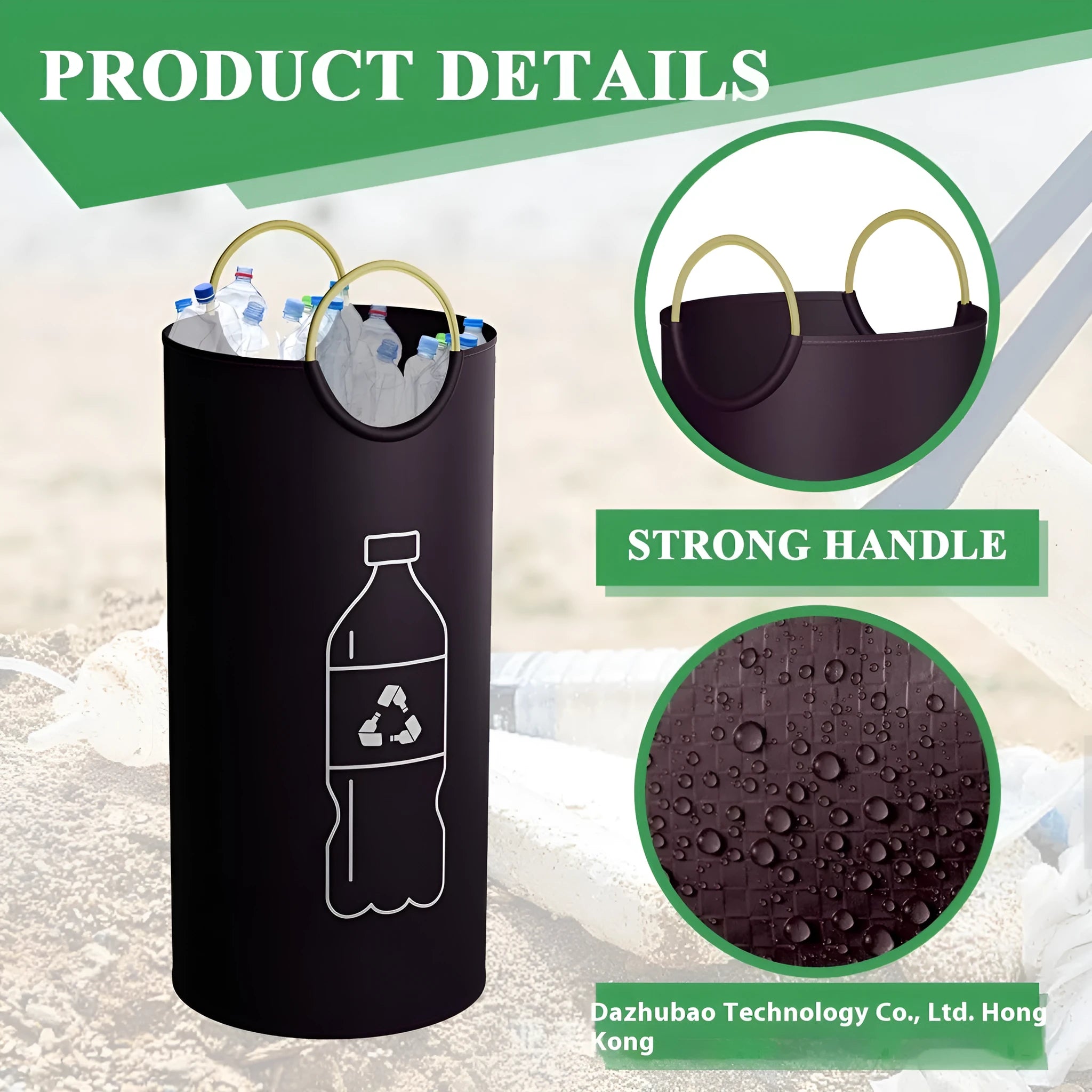 Round portable trash can with 38x72cm dimensions in PP plastic for office and outdoor use
