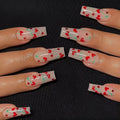 French Love Red Diamond small cherry design press-on artificial fingernails in JP1601 colour, 24 piece set with glue