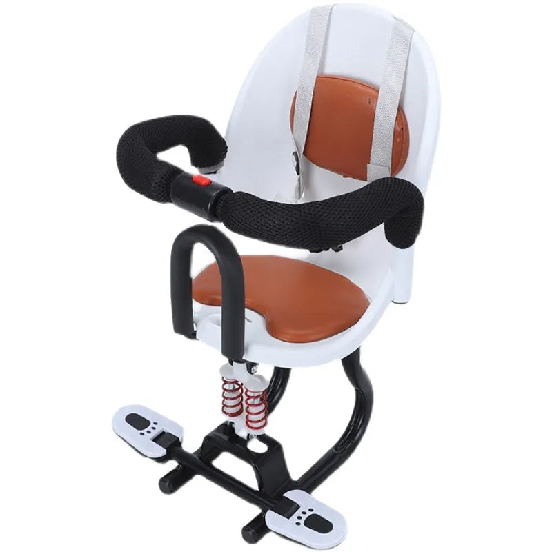 Front baby scooter safety seat in black high carbon steel construction