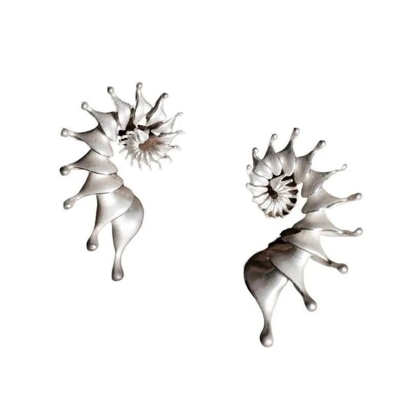 Alloy conch stud earrings with three-dimensional irregular design and matte electroplated finish