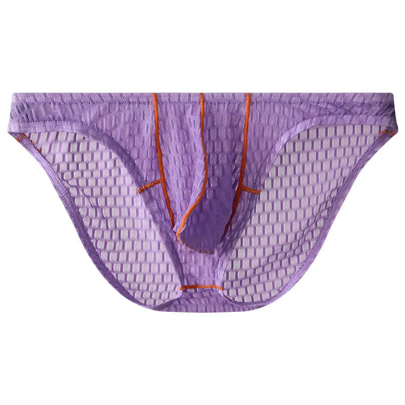 Men's ice silk lace low-waist briefs for sports in solid colours with Asian sizing