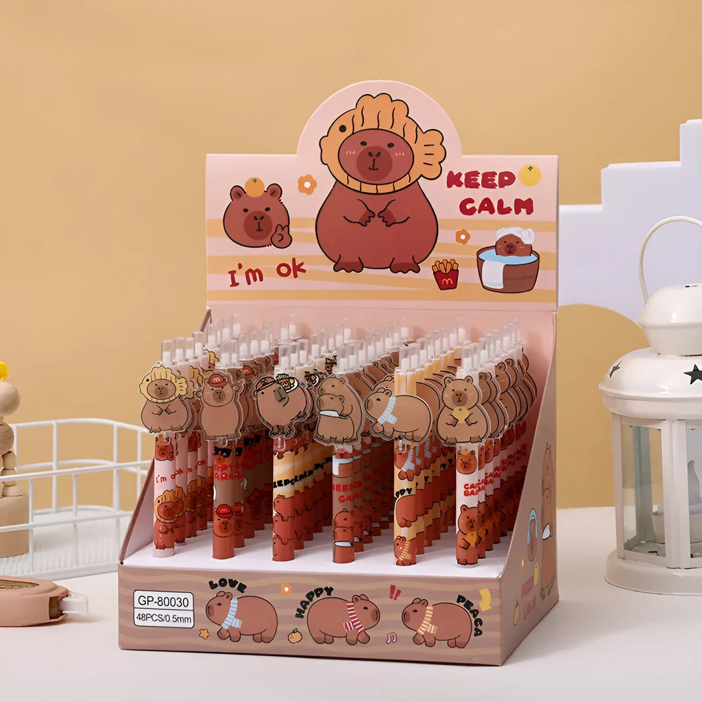 Box of 48 Cartoon Bear acrylic paster pressing gel pens with plastic shells and black ink
