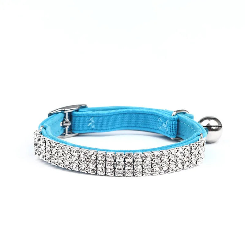 Rhinestone suede cat collar in multiple colours with adjustable 20-30cm length