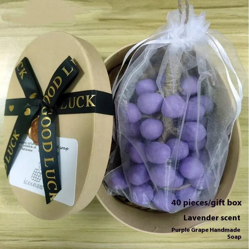 Grape handmade soap bar 120g in packaging with black grape, green grape, purple grape and litchi options