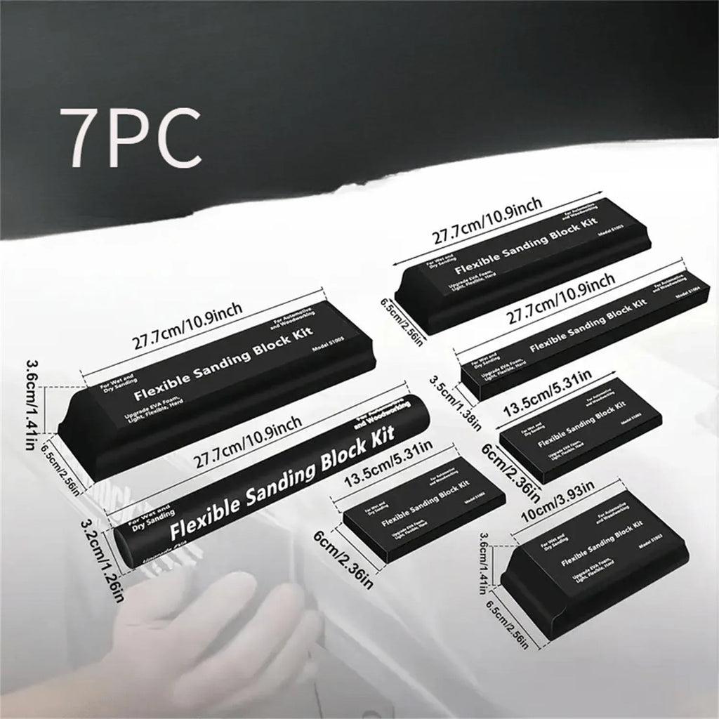 Set of seven black frosted EVA foam blocks inside a metal storage case.