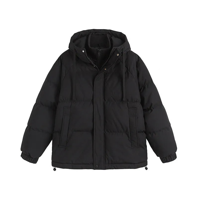 Loose fit cotton-padded winter coat in solid colour with side seam pockets