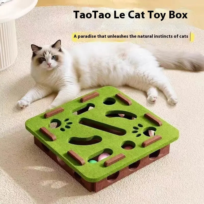 Green brown felt cat scratching box with hole design for cats to scratch