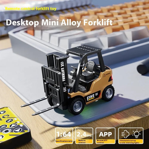 1:64 scale Bluetooth remote control alloy forklift model with obstacle course accessories