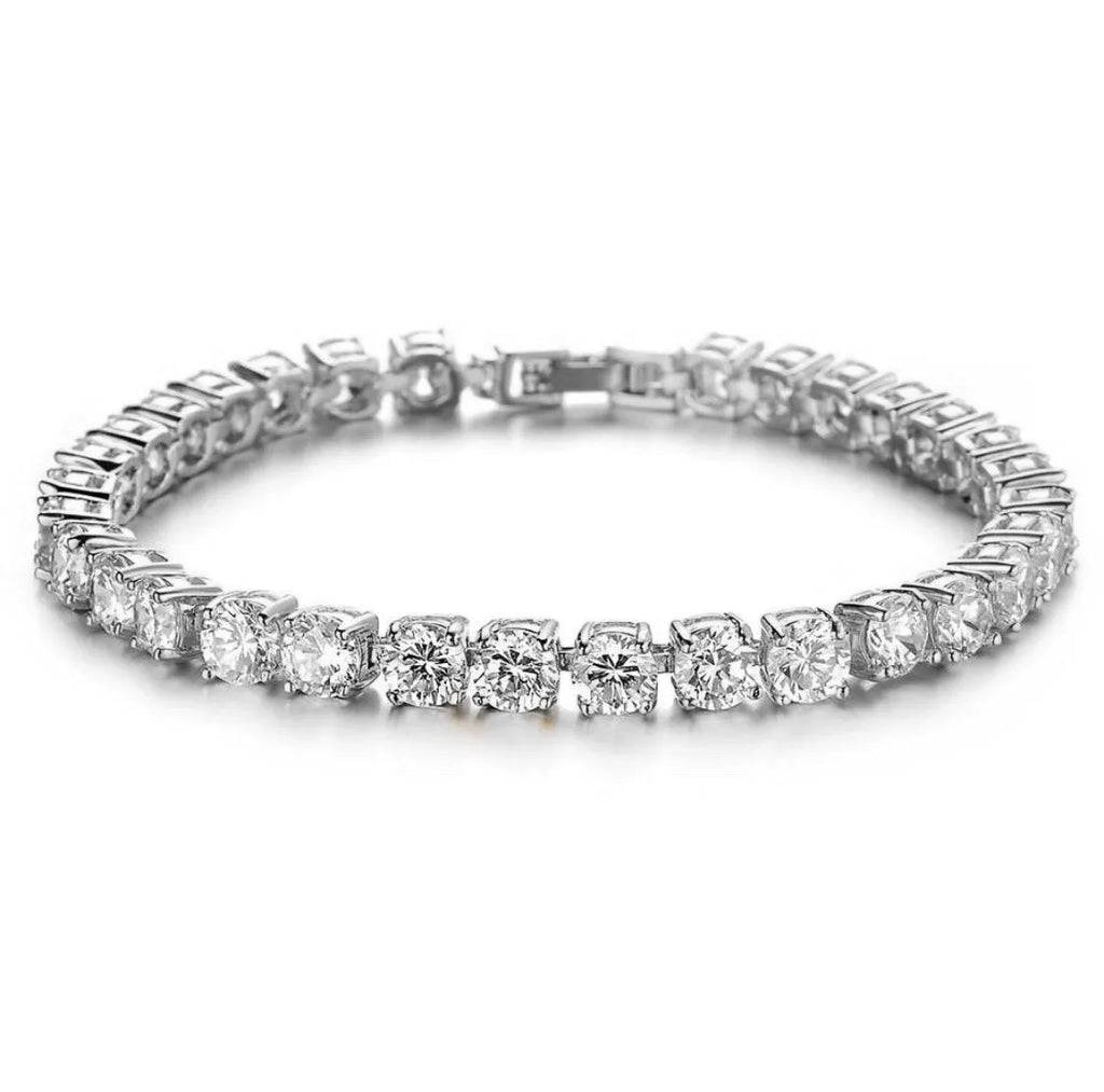 Men's single row rhinestone hip hop bracelet with tennis charm on geometric chain