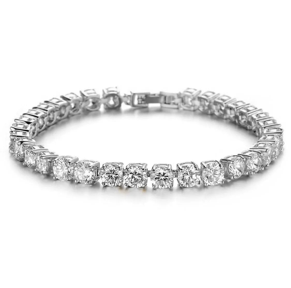 Men's single row rhinestone hip hop bracelet with tennis charm on geometric chain