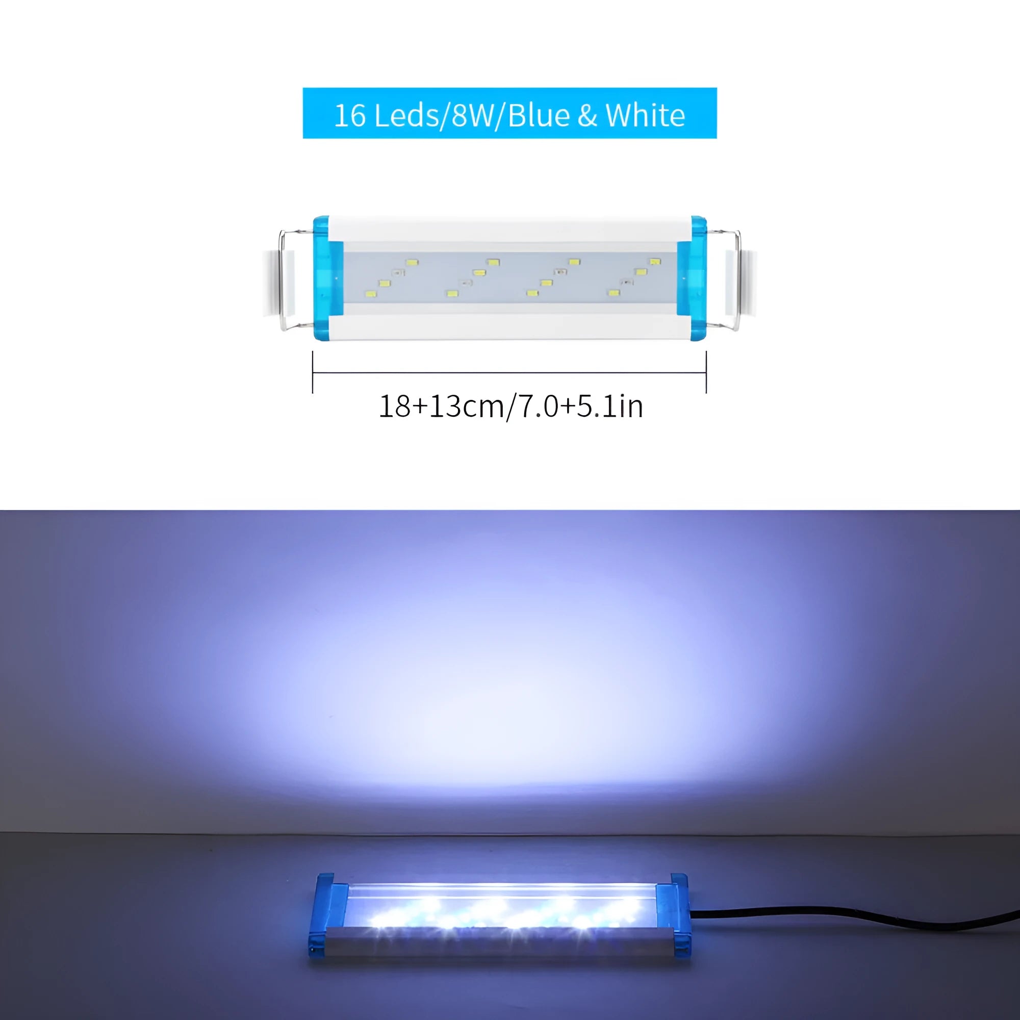 Ultra-thin PVC aquarium light in blue-white spectrum for fish tanks and water plants