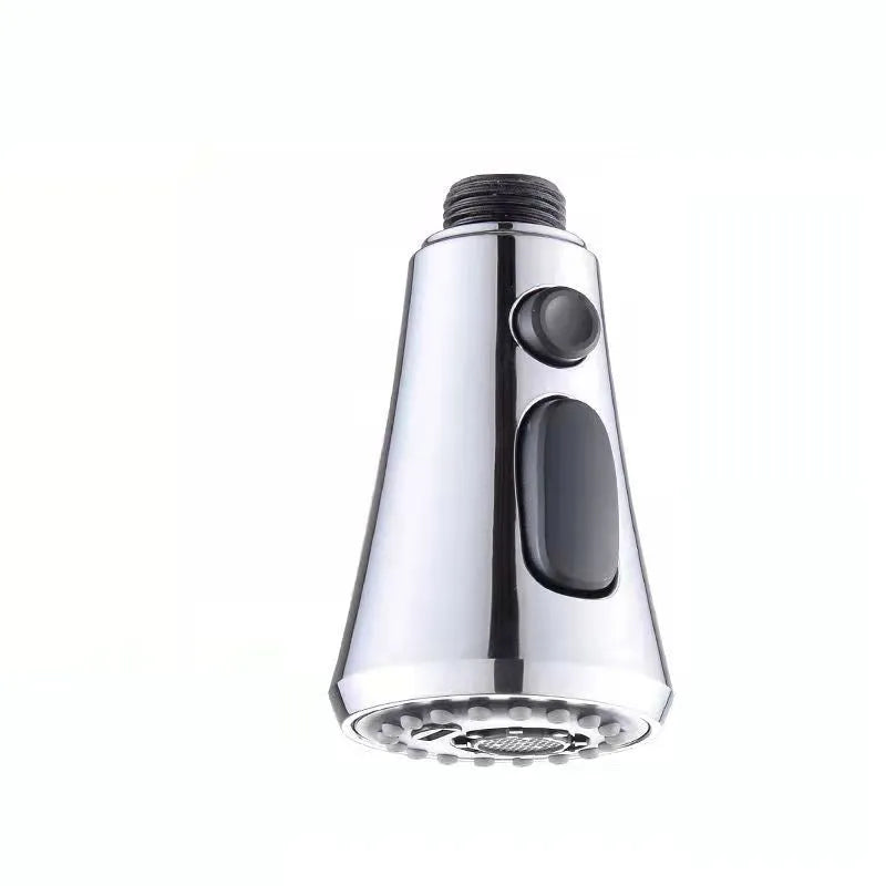 Universal pressurised kitchen faucet sprayer with rotating nozzle in silver finish showing three spray modes