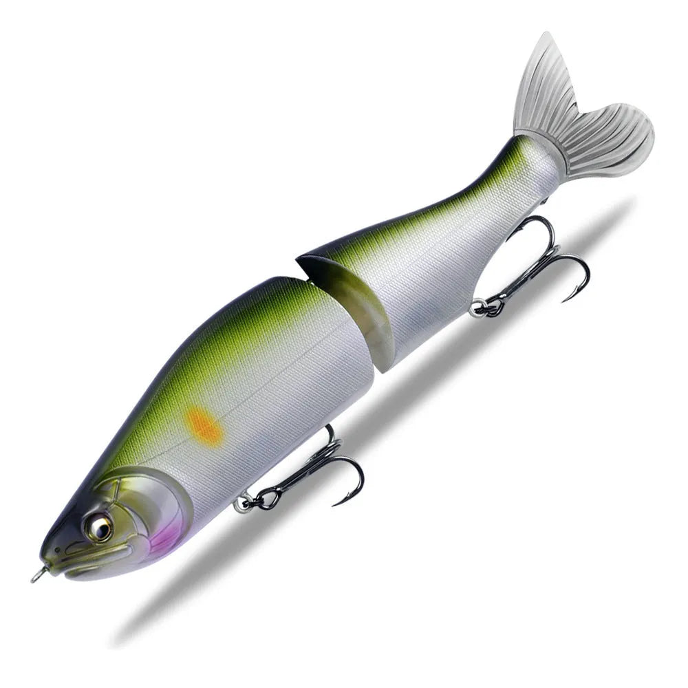 185mm plastic swimming fishing lure for bass on a blue background.