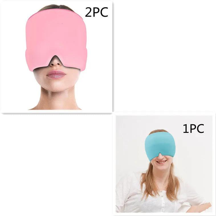 Black elastic cloth gel eye mask for headache relief showing adjustable design