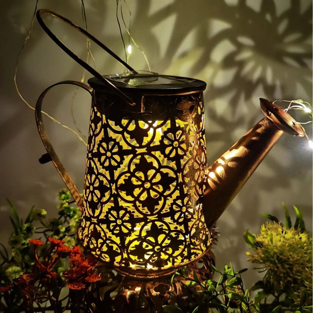 Solar-powered butterfly design kettle light for outdoor garden decoration with wrought iron construction