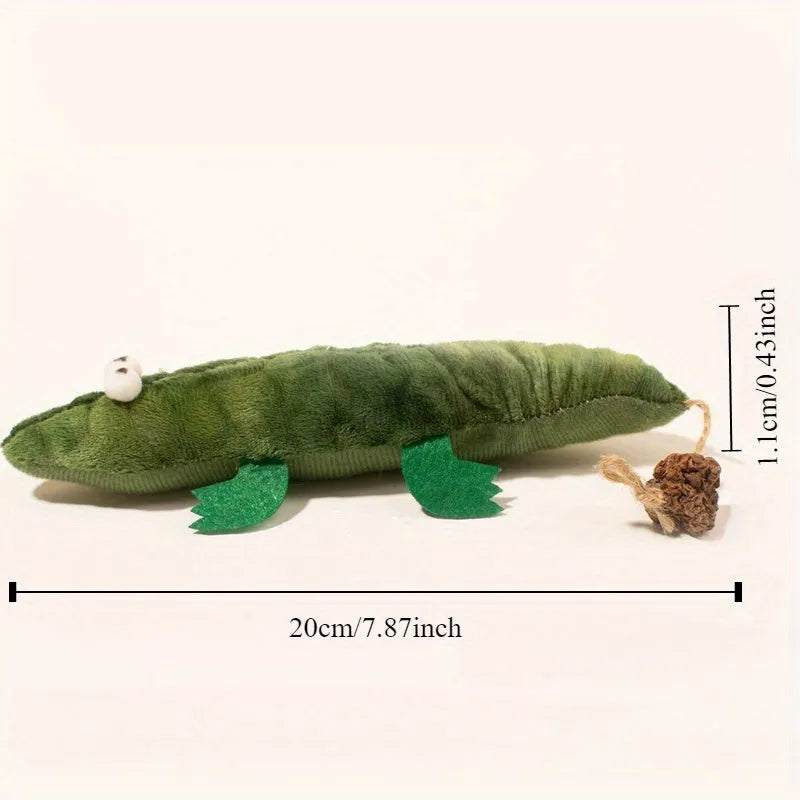 Green plush alligator catnip toy measuring 19 cm with peppermint scent for oral cleansing