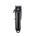 Professional cordless electric hair clipper with brushless motor and four comb attachments on a white background