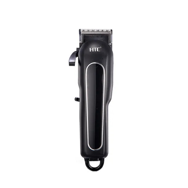 Professional cordless electric hair clipper with brushless motor and four comb attachments on a white background