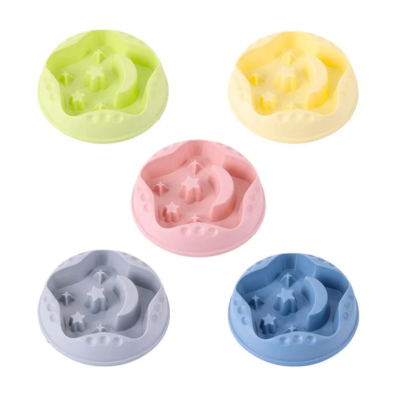 Moon, star, and wing-shaped slow feeder dog bowl in selected colour, showing large capacity food and water design.