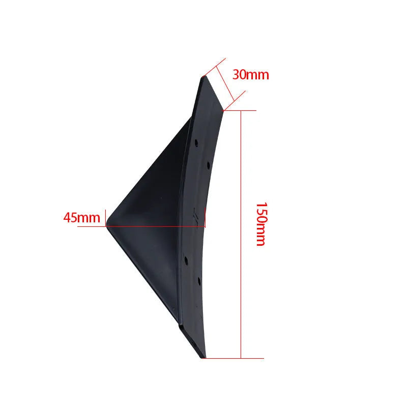 Black triangular automotive rear spoiler with carbon fibre effect finish, 15cm dimension
