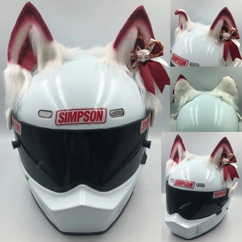 ABS plastic animal ear helmet ornaments with matching tail on motorcycle helmet