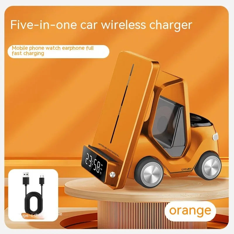 15W three-in-one wireless fast charging bracket in grey, white, yellow, or orange with USB Type-C connection
