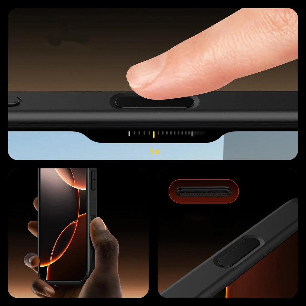 Black transparent magnetic phone case for iPhone 16 models showing magnetic ring and protective edges