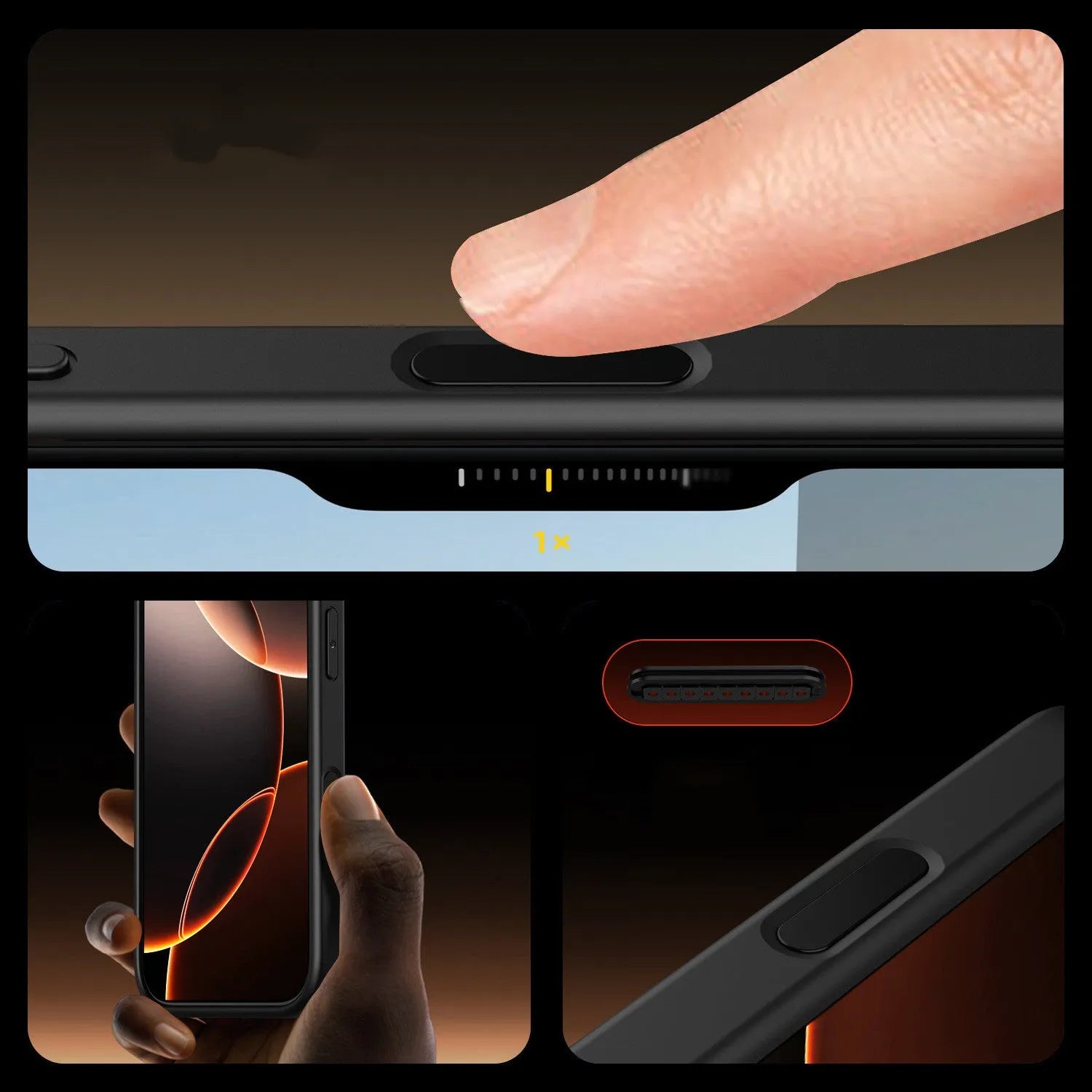 Black transparent magnetic phone case for iPhone 16 models showing magnetic ring and protective edges