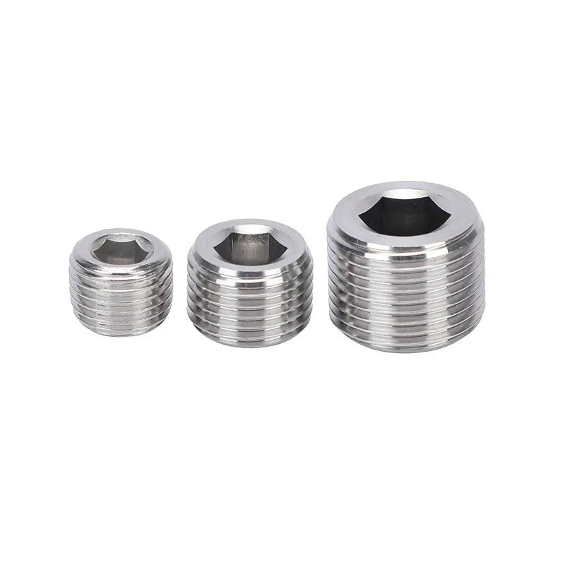 Stainless steel hexagon head bulkhead pipe plug for 3/8 inch series.