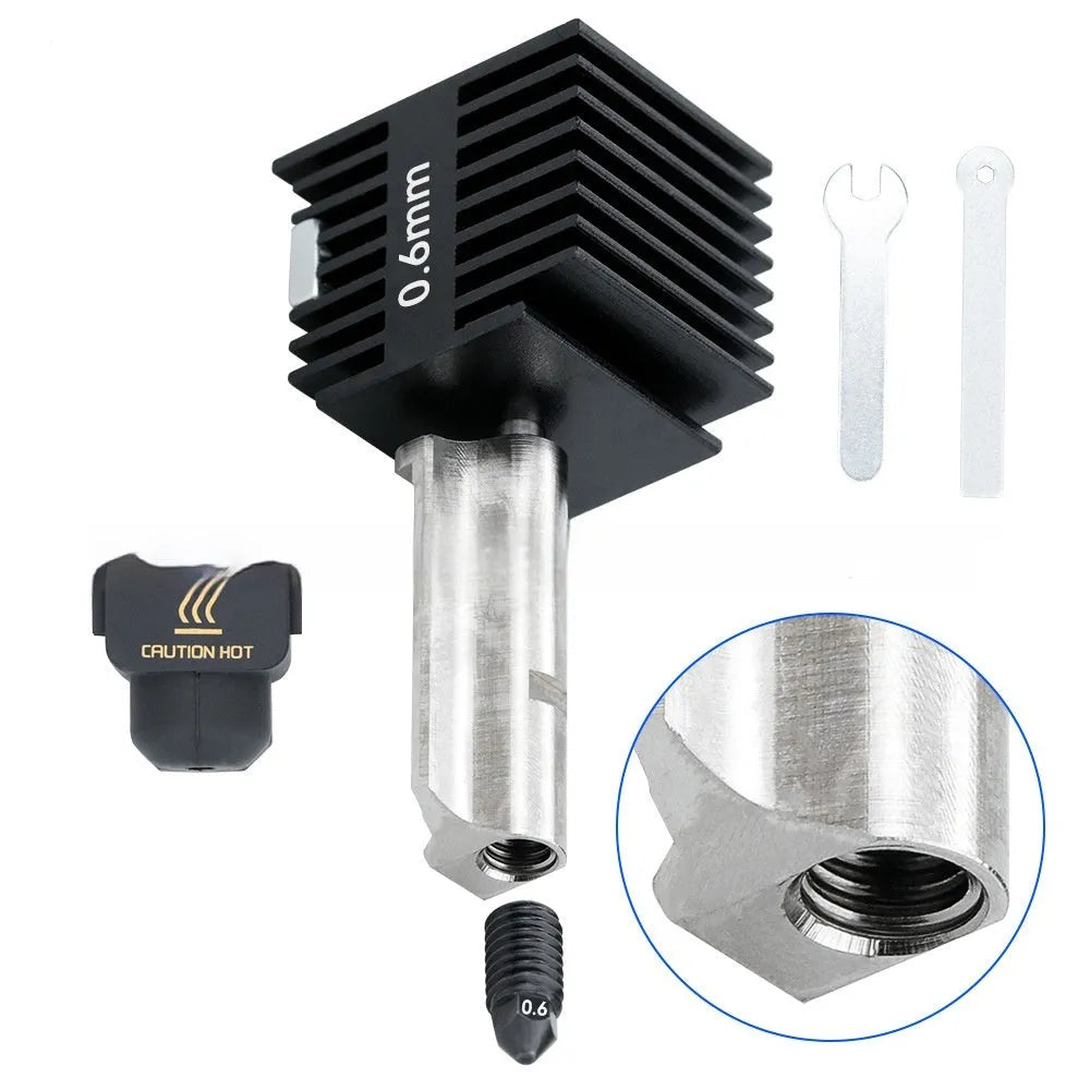 A1 Mini 3D printer hardened steel hot end nozzle assembly with black silicone sleeve