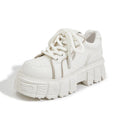 Women's beige and pink leather casual shoes with spring muffin bottom sole for height increase
