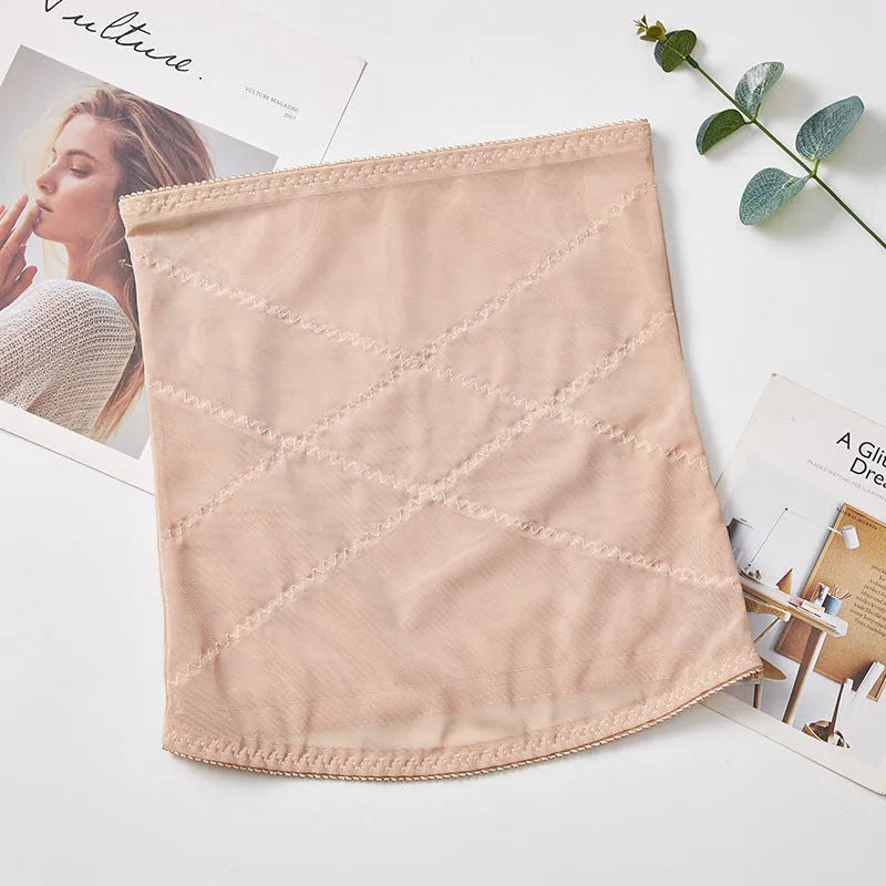 Thin mesh postpartum belly band for waist trimming and tummy slimming in black or skin colour