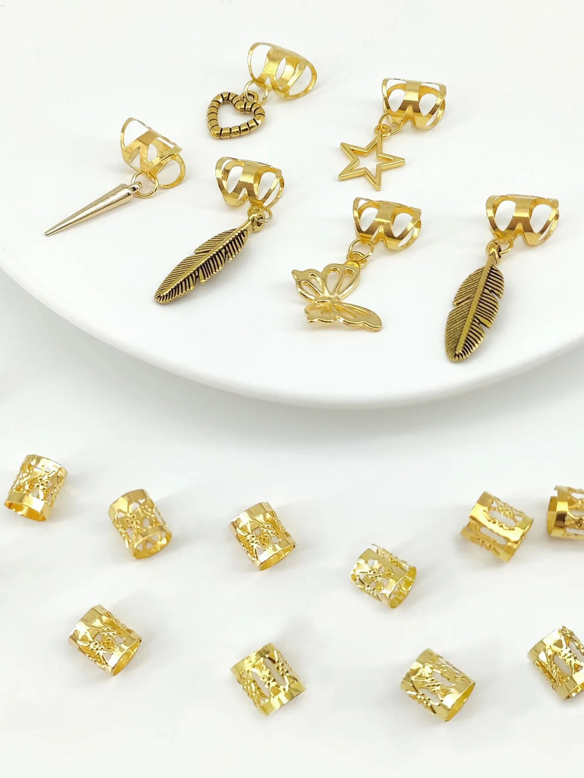 Antique style dirty braid hair rings with leaves design in gold or silver electroplated finish