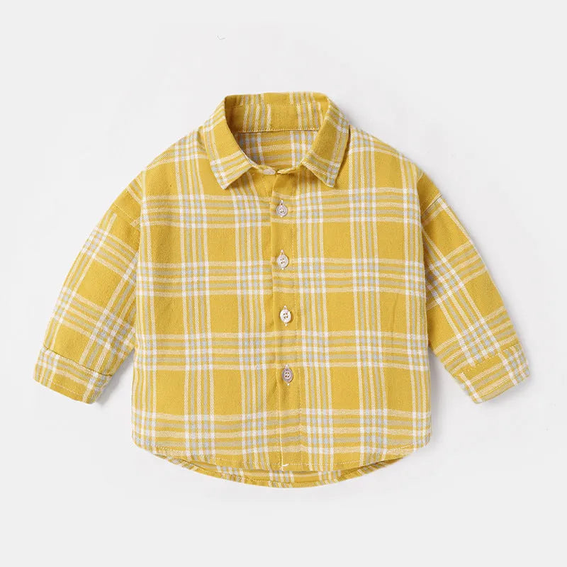 Boys' cotton button-up shirt with lattice pattern and animal print in light blue