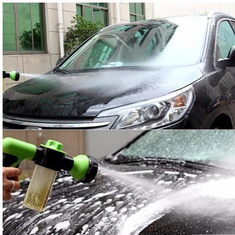 Green high-pressure foam spray gun for car washing with adjustable nozzle and multiple spray patterns