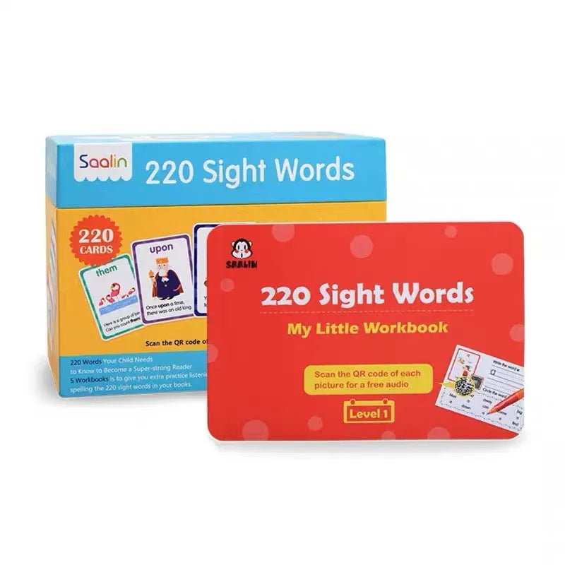 High frequency word flash card gift set with 220 cards and 5 workbooks for early childhood education