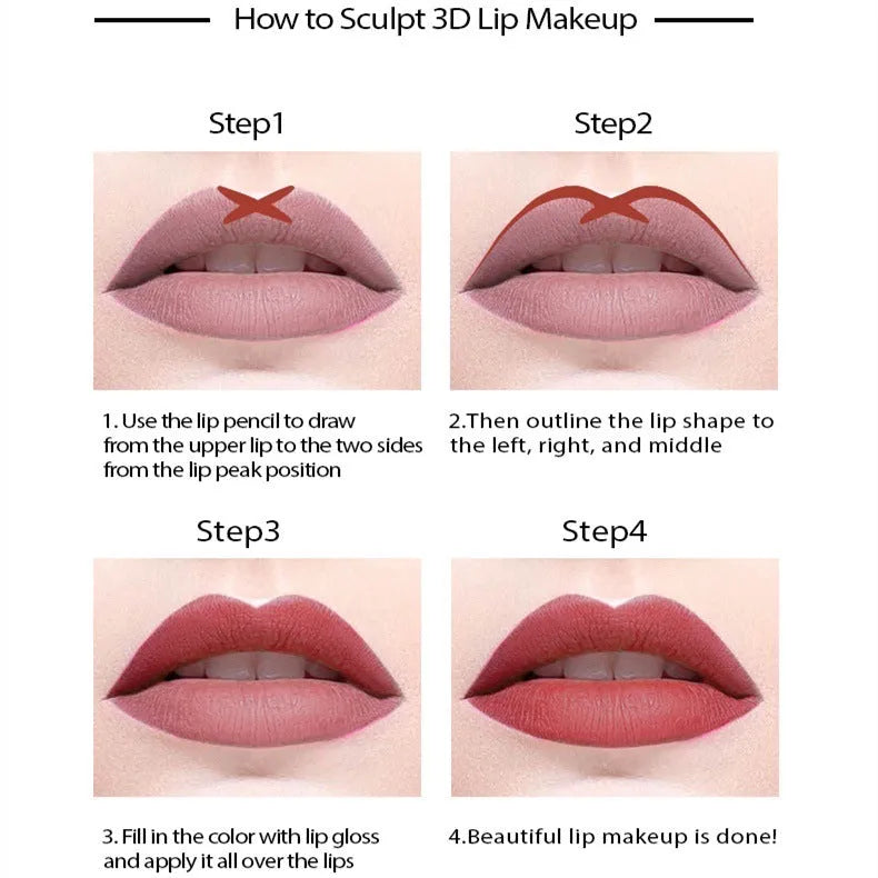 Matte finish lip liner pencil in a standard size, shown in one of fourteen available shade numbers.