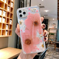 Floral TPU phone case with large pink or yellow flower pattern for iPhone models