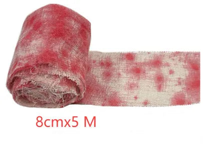 Halloween bloody horror bandage in red colour with 8cm width on a roll for spooky decorations