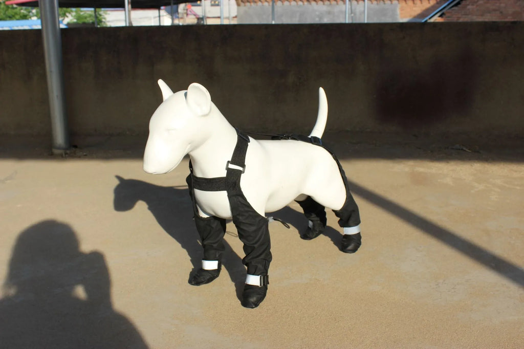 Black waterproof non-slip dog shoes made from polyester fabric