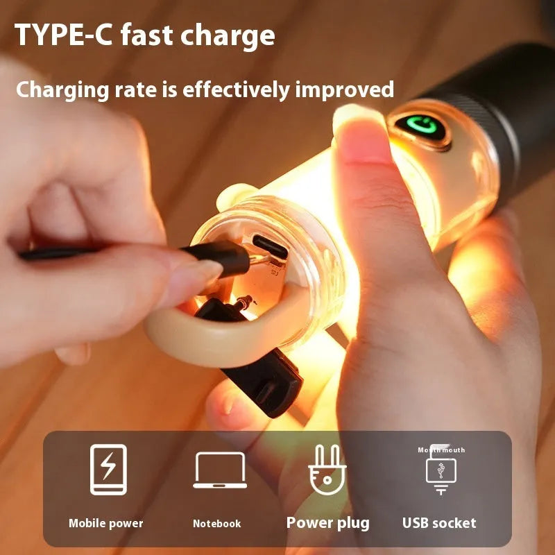 Orange 10W dual-light flashlight with optical zoom and keychain attachment