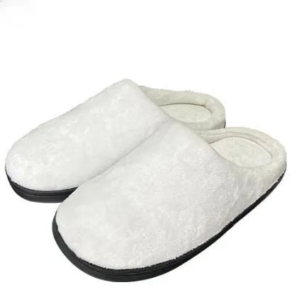 Custom printed flannel slippers with a TPR sole, shown in a selected size and colour.