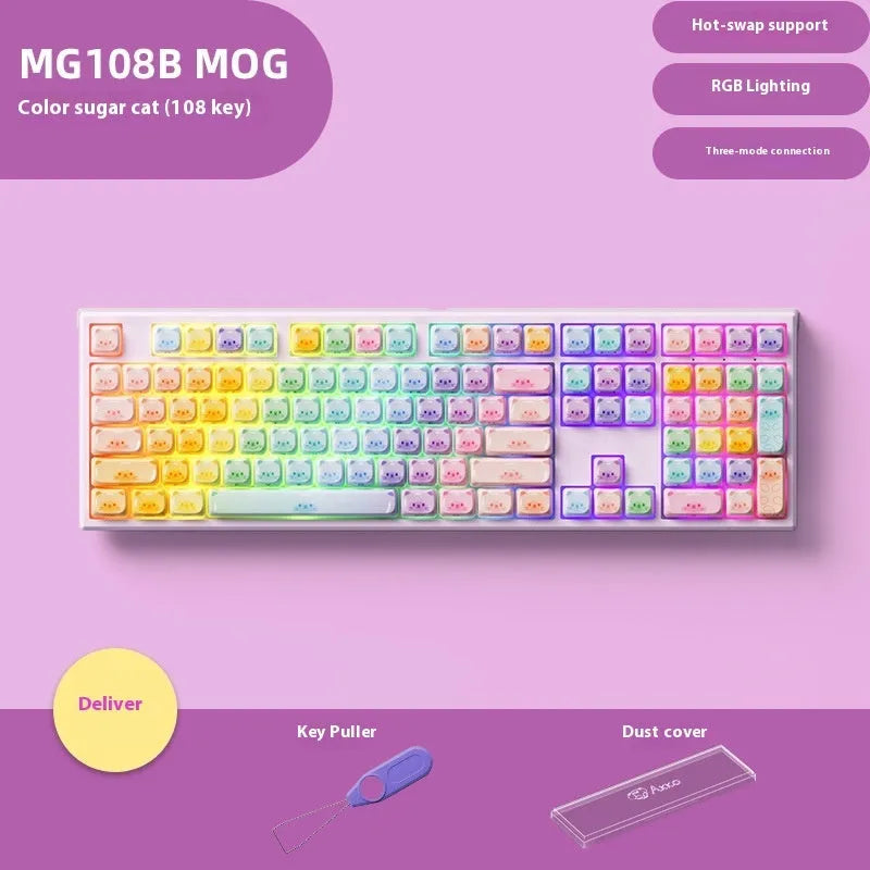 Coloured sugar cat design mechanical keyboard with Gateron piano switches and Bluetooth connectivity