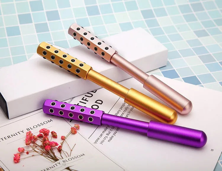 Purple germanium particles facial massage roller with 24 stone spheres