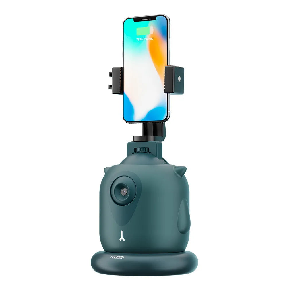 Dark green intelligent gimbal with AI face recognition and 360 rotation for cameras