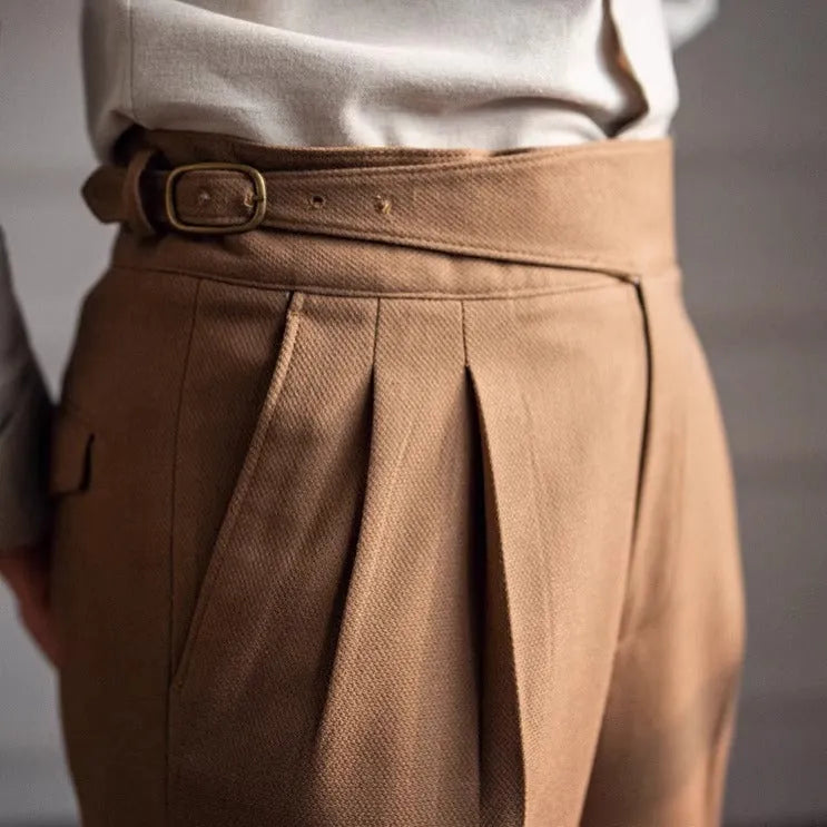 Men's high waist straight casual trousers in polyester fabric available in four colours