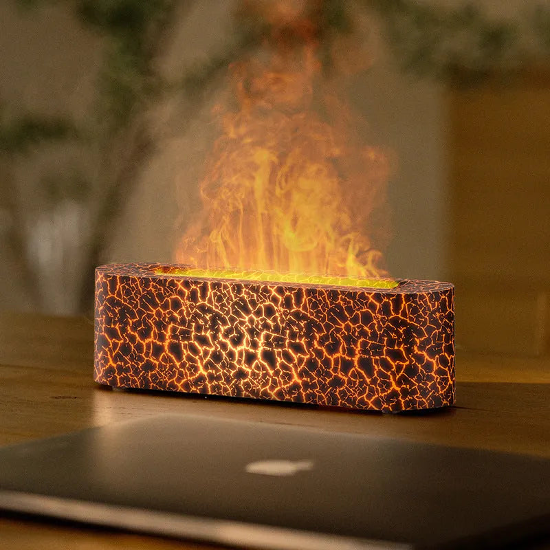 Square desktop aroma diffuser humidifier with colourful flame LED lighting effect